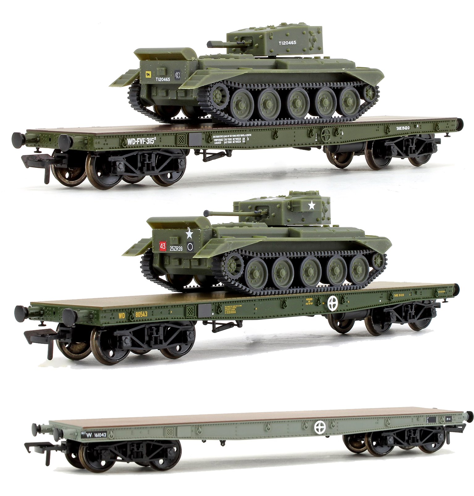 Bachmann 38-726 50T /'Warflat/' Wagon WD Bronze Green W// Cromwell MKIV Tank OO//HO